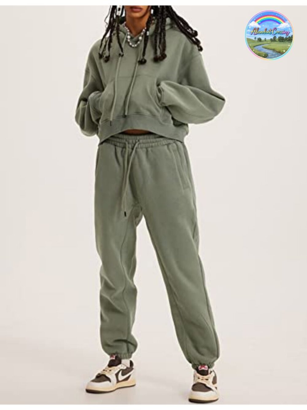 Women's Fleece Jogger 2 Piece Sweatsuit Crop Top Hoodie Lounge Set